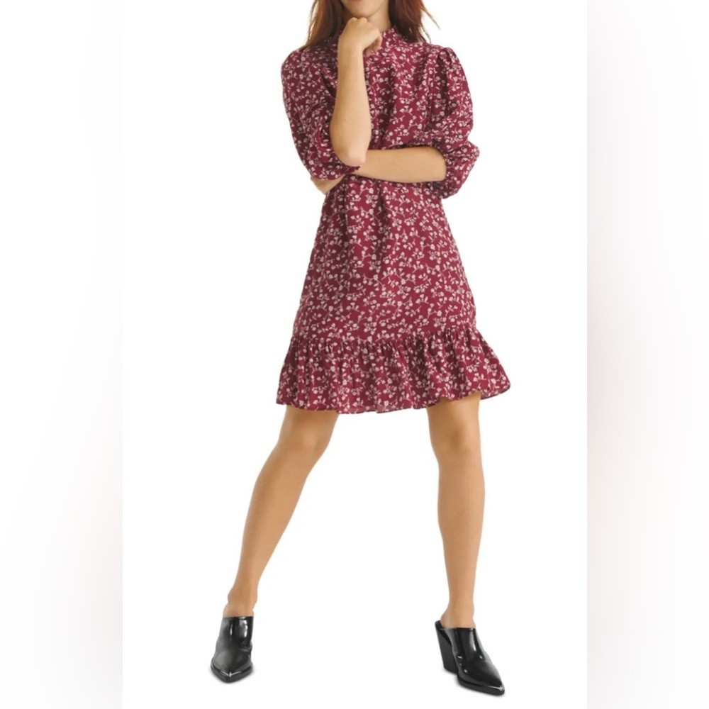 The Kooples Allover Lumieres Dress Floral Flower Burgundy Red Ivory Size 1 / Sm
